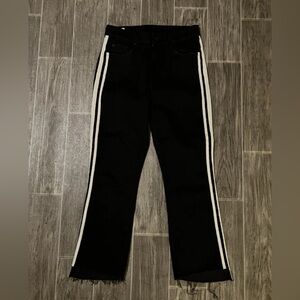 Mother Insider Crop Step Fray Jeans Womens 28 Guilty Racer Black Side Stripe